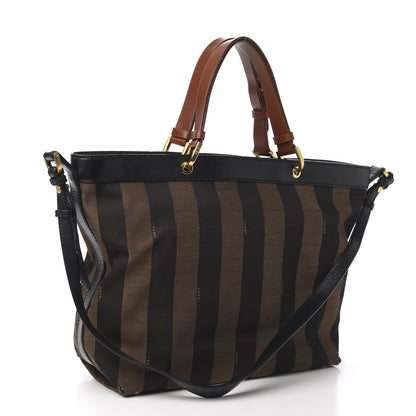 Fendi Pequin Cuoio Vegetale Shoulder Tote Tobacco Black Cuoio 2 of 13