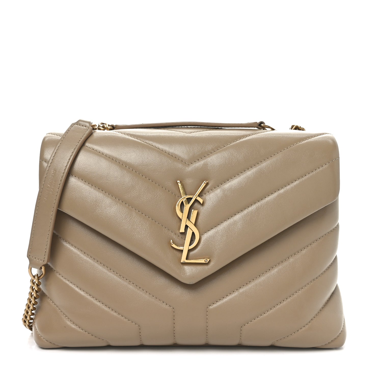 Calfskin Y Quilted Monogram Small Loulou Chain Satchel Dark Beige