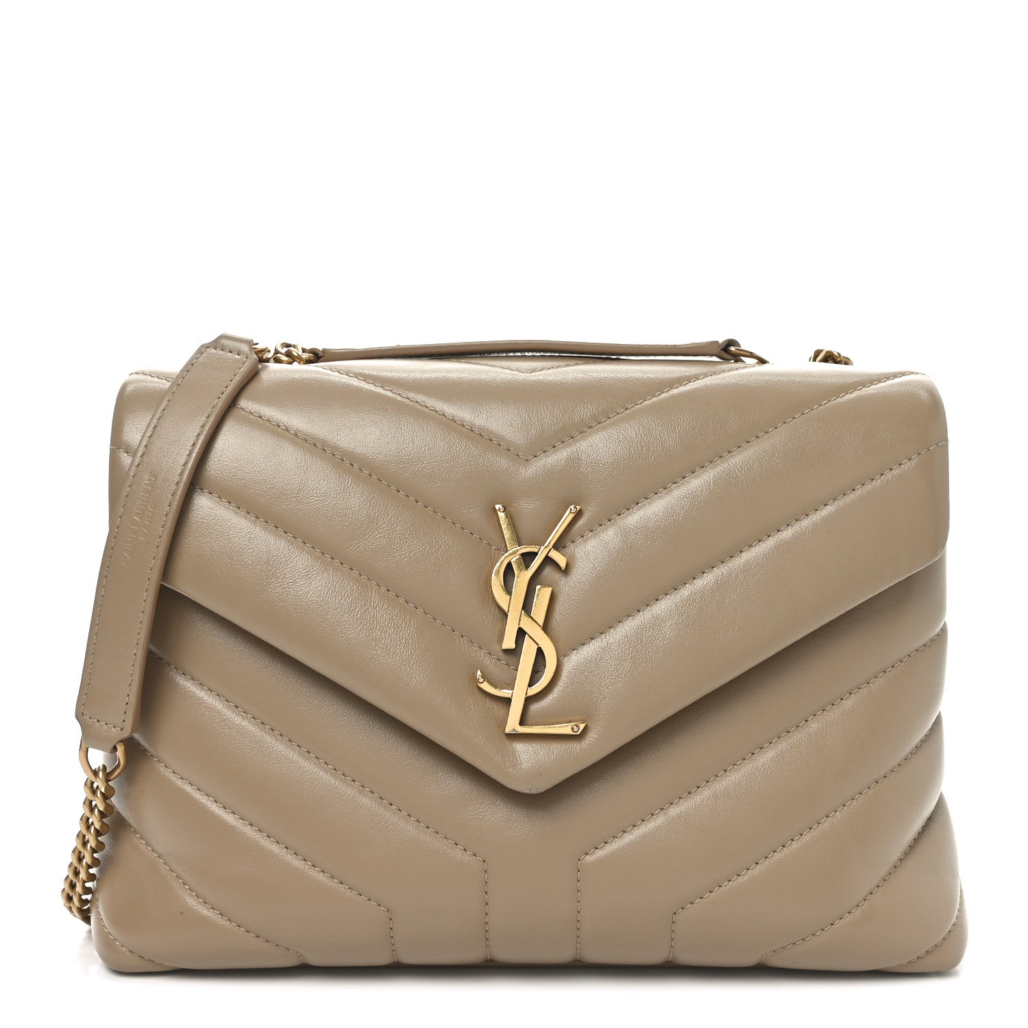 Saint Laurent Calfskin Y Quilted Monogram Small Loulou Chain Satchel Dark Beige 1 of 10