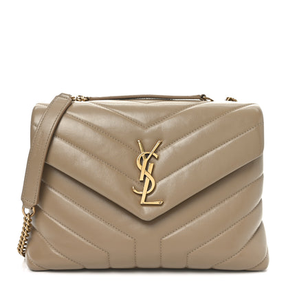 Saint Laurent Calfskin Y Quilted Monogram Small Loulou Chain Satchel Dark Beige 1 of 10