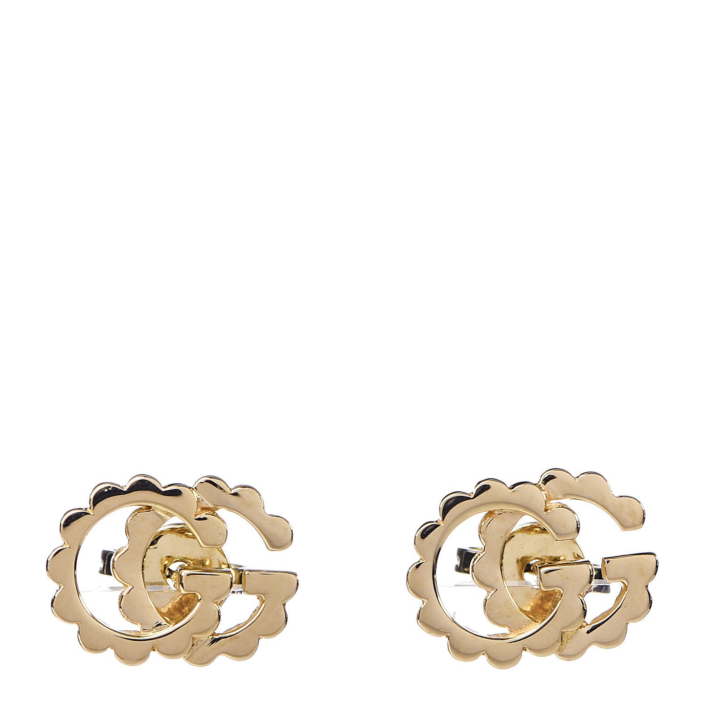 18K Yellow Gold Running G Scalloped Stud Earrings