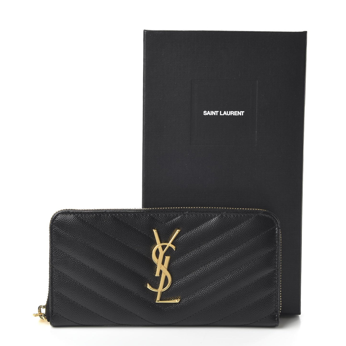 Grain De Poudre Matelasse Chevron Monogram Zip Around Wallet Black