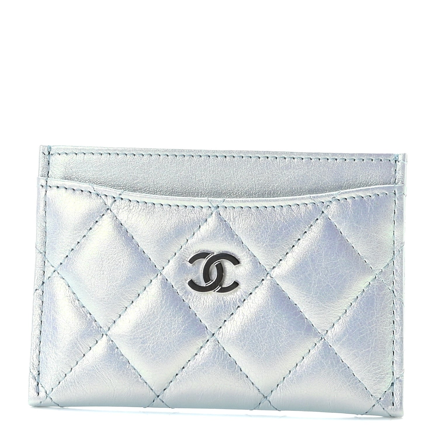 Chanel Iridescent Calfskin Quilted Card Holder Light Blue 1 of 10