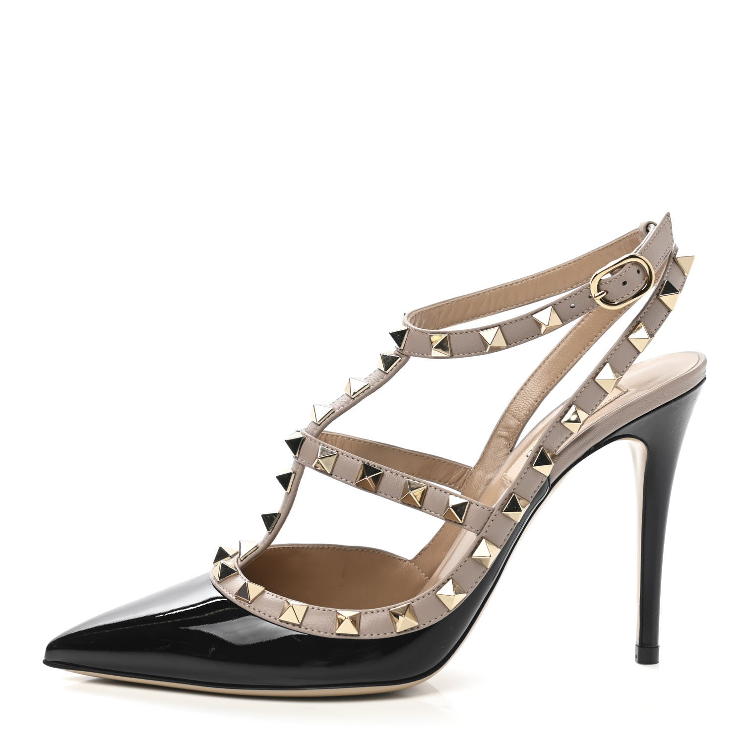 Valentino Garavani Patent Nappa Rockstud Ankle Strap 100mm Pumps 38 Black Poudre 1 of 8