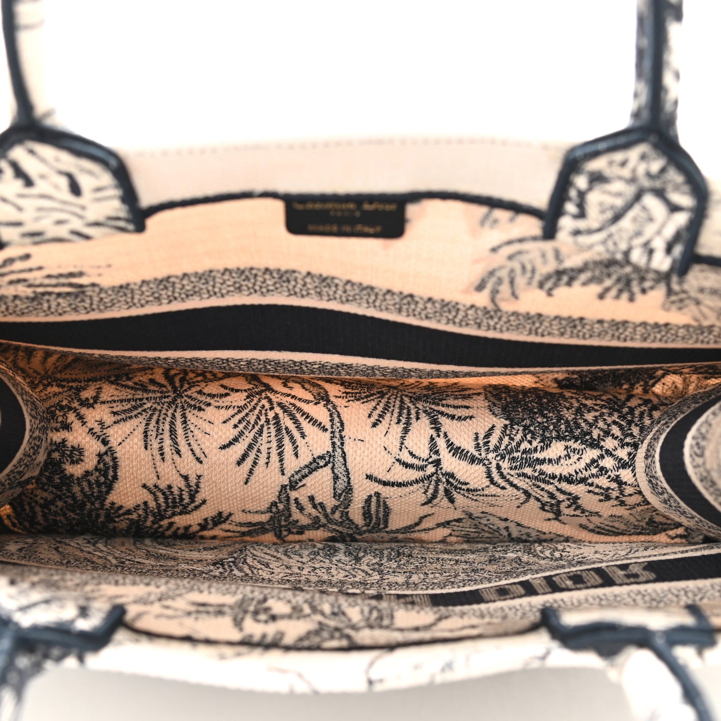 Canvas Embroidered Medium Palms Toile De Jouy Book Tote Blue
