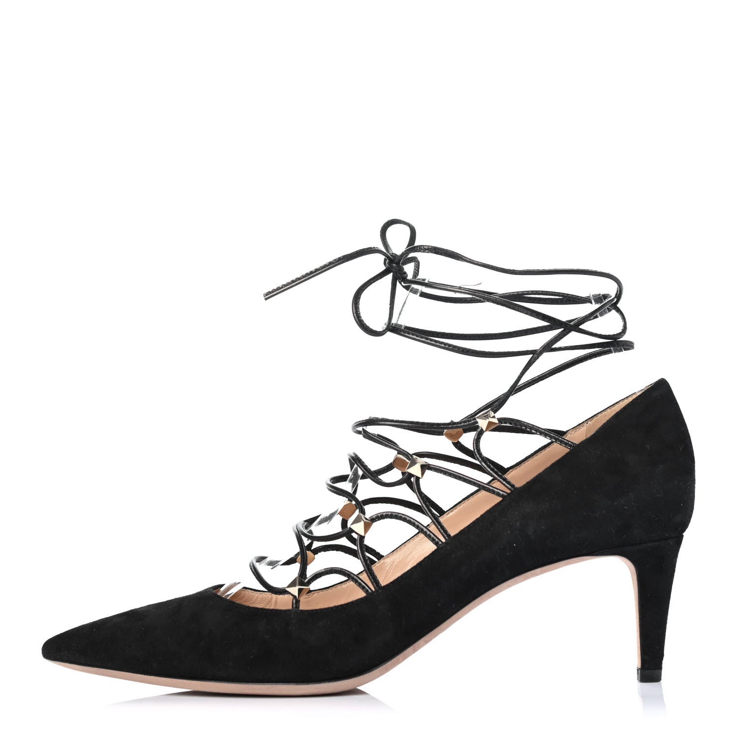 Valentino Garavani Suede Rockstud Gladiator Lace Up Pumps 38 Black 1 of 4