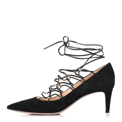 Valentino Garavani Suede Rockstud Gladiator Lace Up Pumps 38 Black 1 of 4