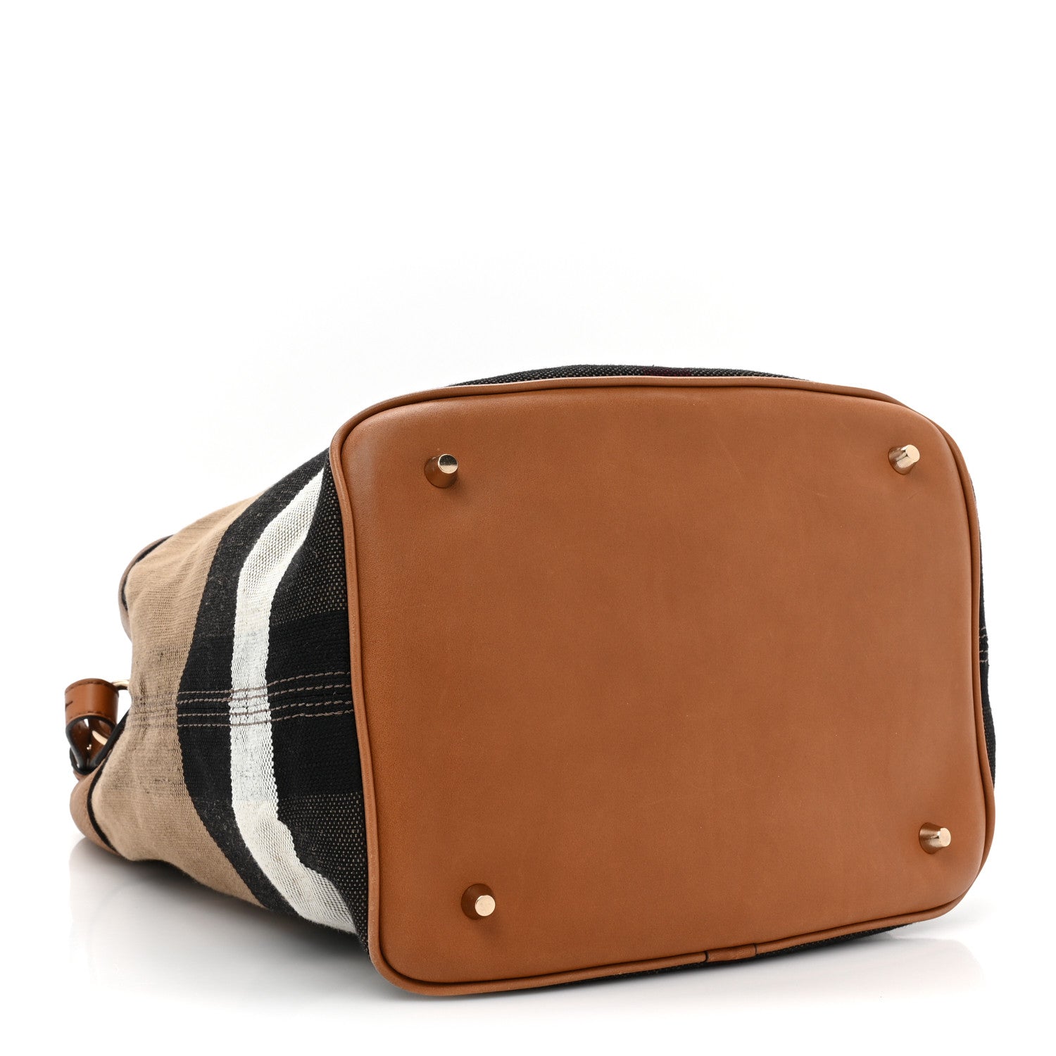 Burberry Grainy Calfskin Canvas Mega Check Medium Ashby Tassel Hobo Saddle Brown 4 of 13