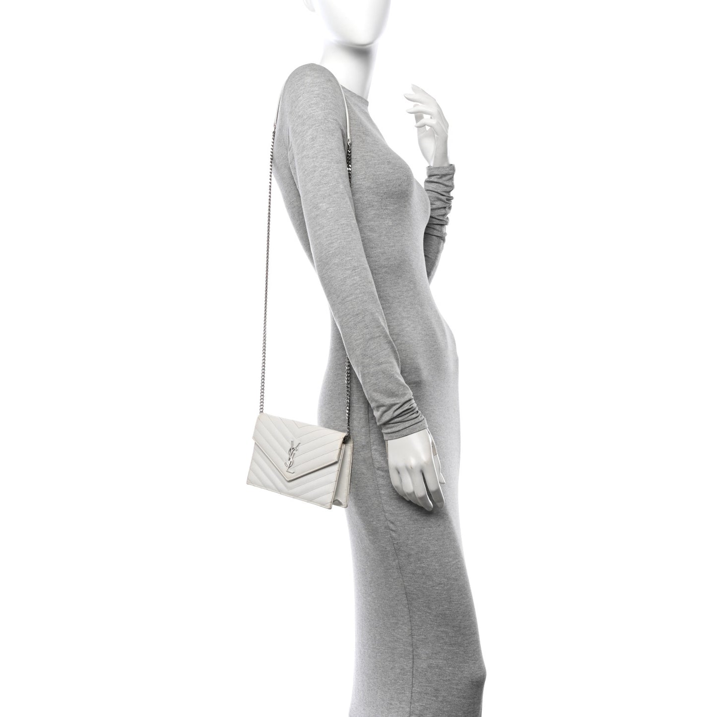 Grain De Poudre Matelasse Chevron Monogram Envelope Chain Wallet Optical White