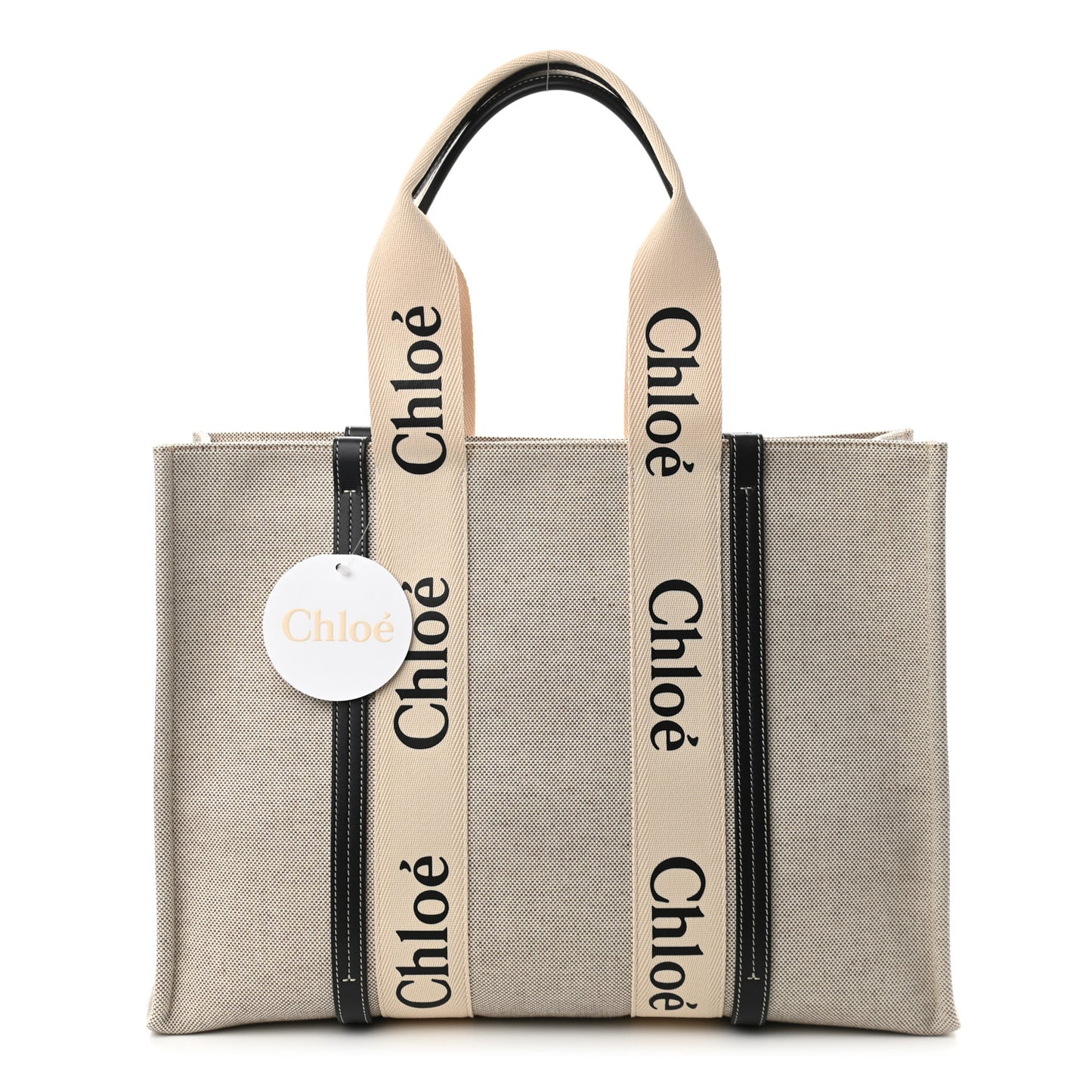Cotton Calfskin Large Woody Ribbon Tote White Blue