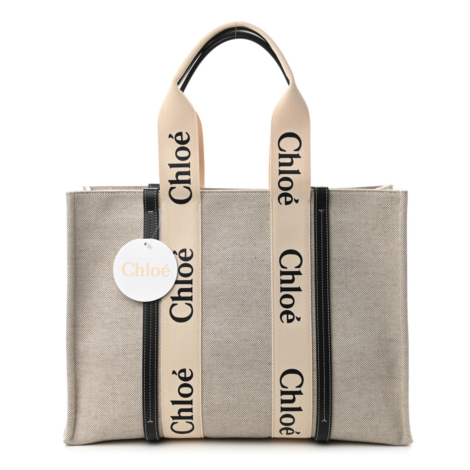 Chloe Cotton Calfskin Large Woody Ribbon Tote White Blue 1 of 10