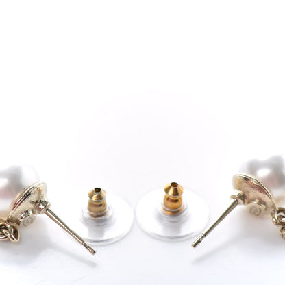 Chanel Pearl Crystal CC Long Drop Earrings Gold 3 of 4