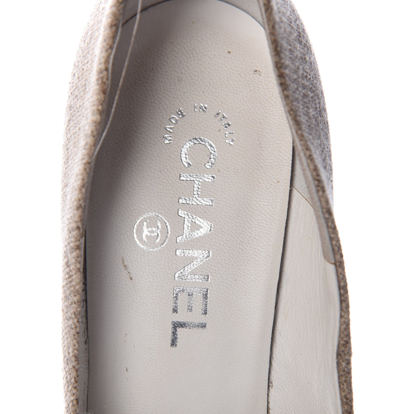 Linen Lambskin CC Chain Cap Toe Platform Pumps 40 Beige Fonce Black