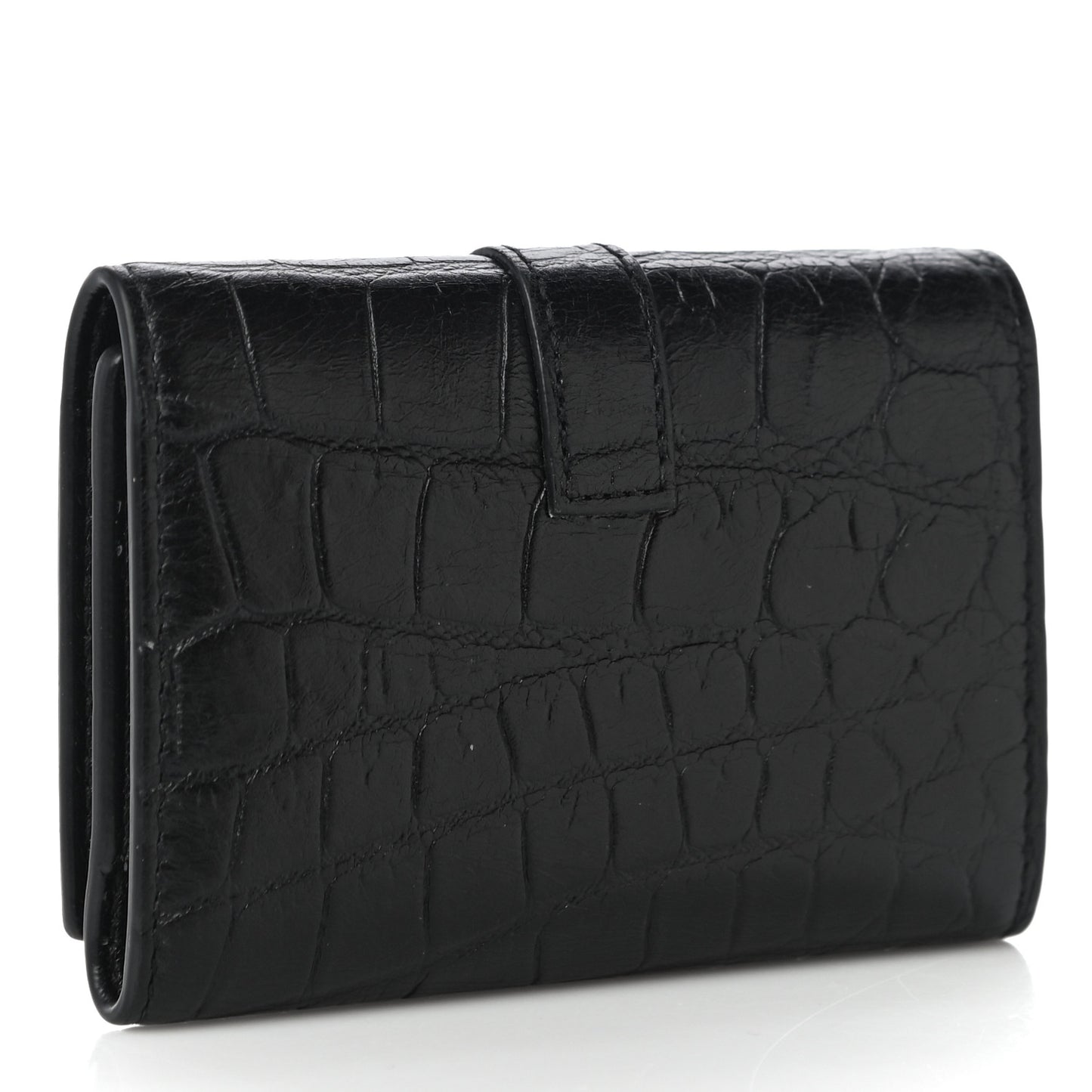 Calfskin Crocodile Embossed Key Holder Wallet Black