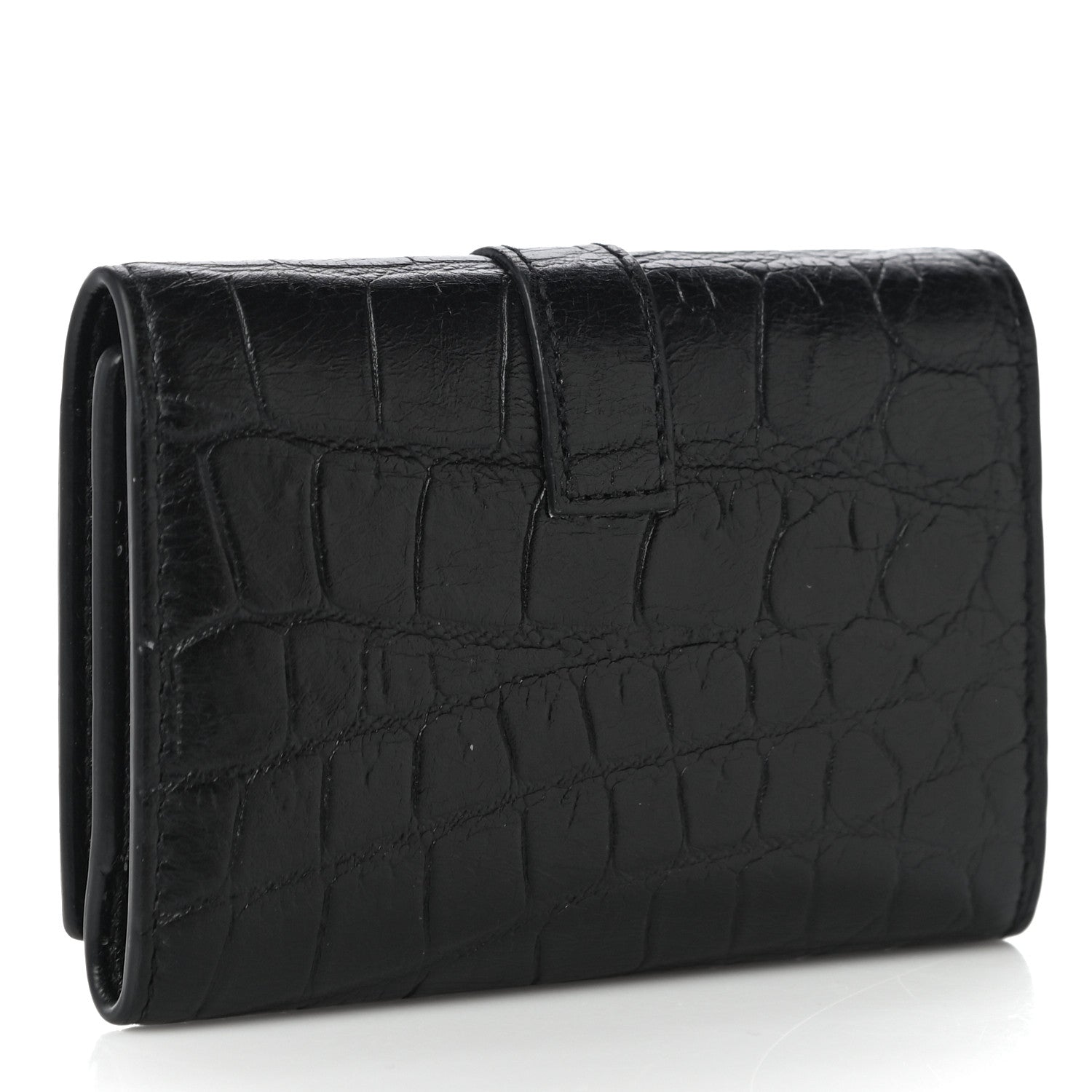 Saint Laurent Calfskin Crocodile Embossed Key Holder Wallet Black 3 of 11
