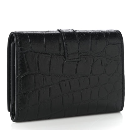 Saint Laurent Calfskin Crocodile Embossed Key Holder Wallet Black 3 of 11