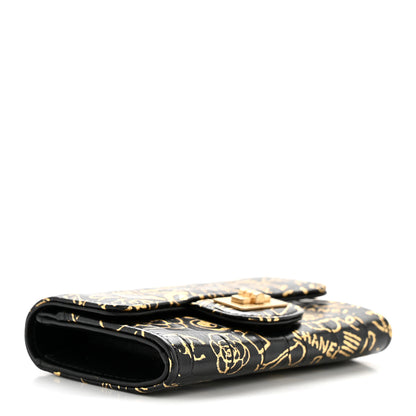Chanel Calfskin Crocodile Embossed Graffiti 2.55 Crocodile Reissue Flap Card Holder Black Gold 4 of 8
