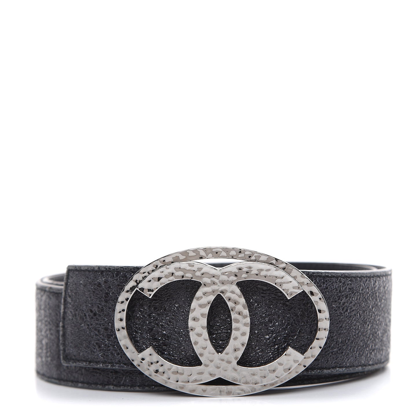 Metallic Crackled Calfskin CC Belt 80 32 Black