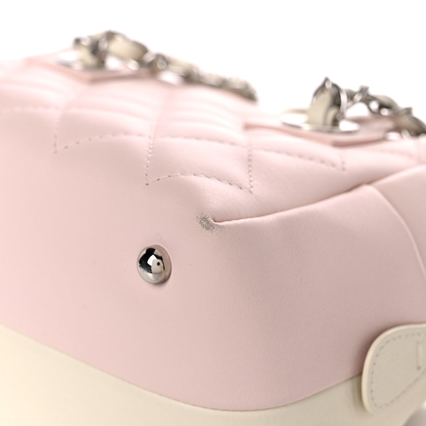 Calfskin Quilted Feather Weight Bowling Bag Ivory Light Pink
