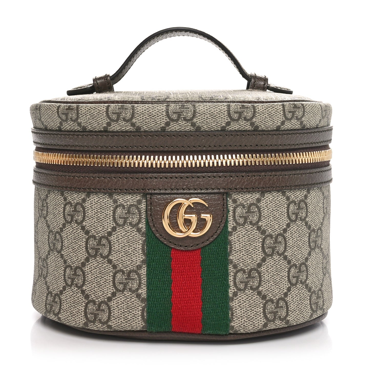 GG Supreme Monogram Textured Calfskin Web Ophidia Vanity Cosmetic Case Beige Ebony New Acero