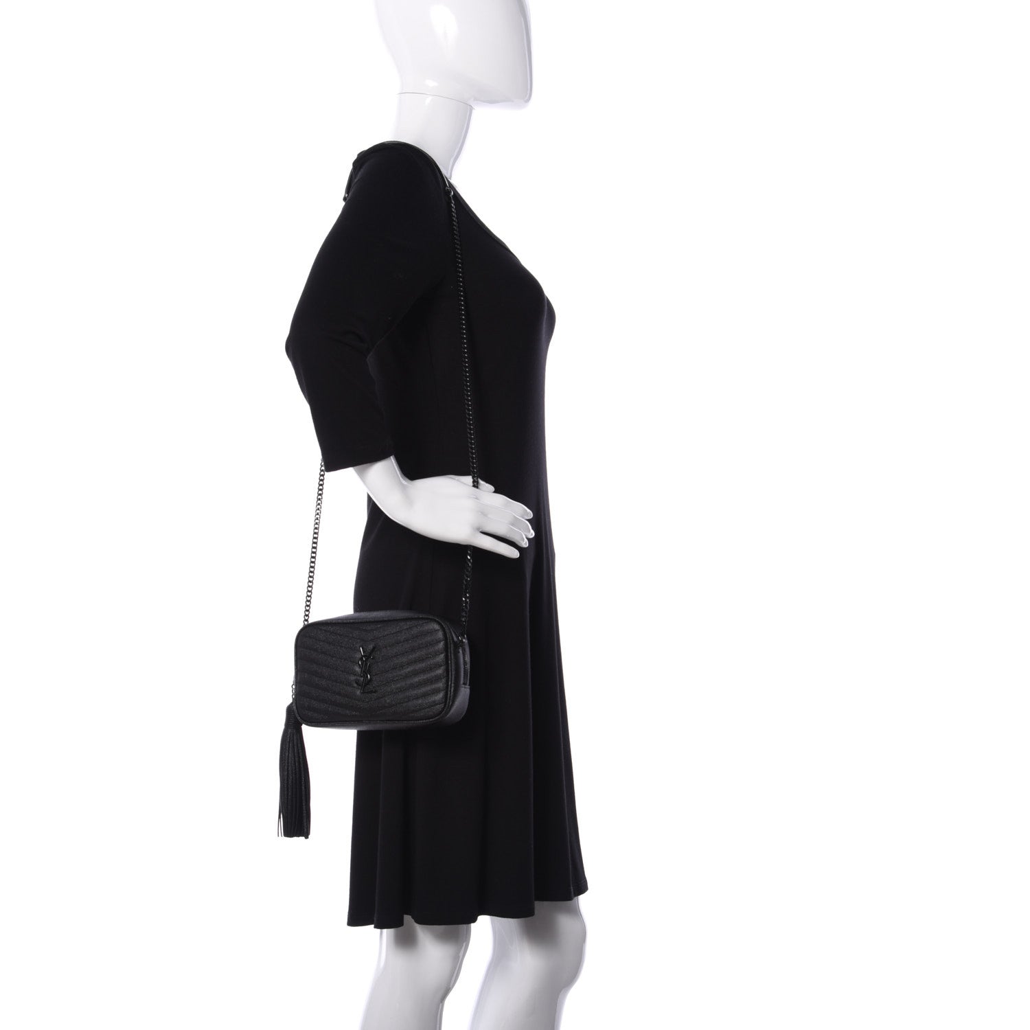 Saint Laurent Grain De Poudre Matelasse Monogram Mini Lou Camera Bag Black 2 of 9