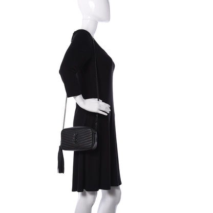 Saint Laurent Grain De Poudre Matelasse Monogram Mini Lou Camera Bag Black 2 of 9