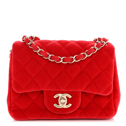 Chanel Velvet Quilted Mini Square Flap Red 1 of 10