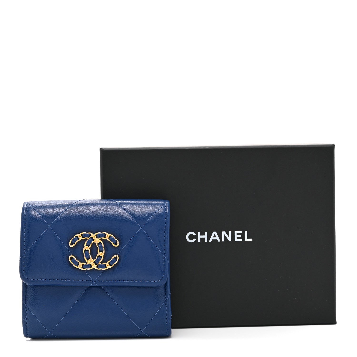 Chanel Goatskin Quilted Chanel 19 Small Flap Wallet  Blue 13 of 13