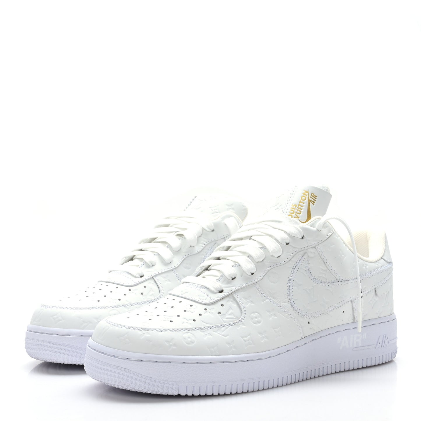 X NIKE AIR FORCE 1 Calfskin Monogram Mens Low Top Sneakers 8.5 White