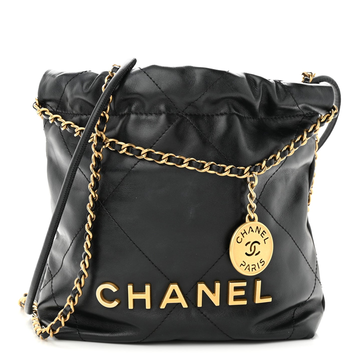 Shiny Calfskin Quilted Mini Chanel 22 Black