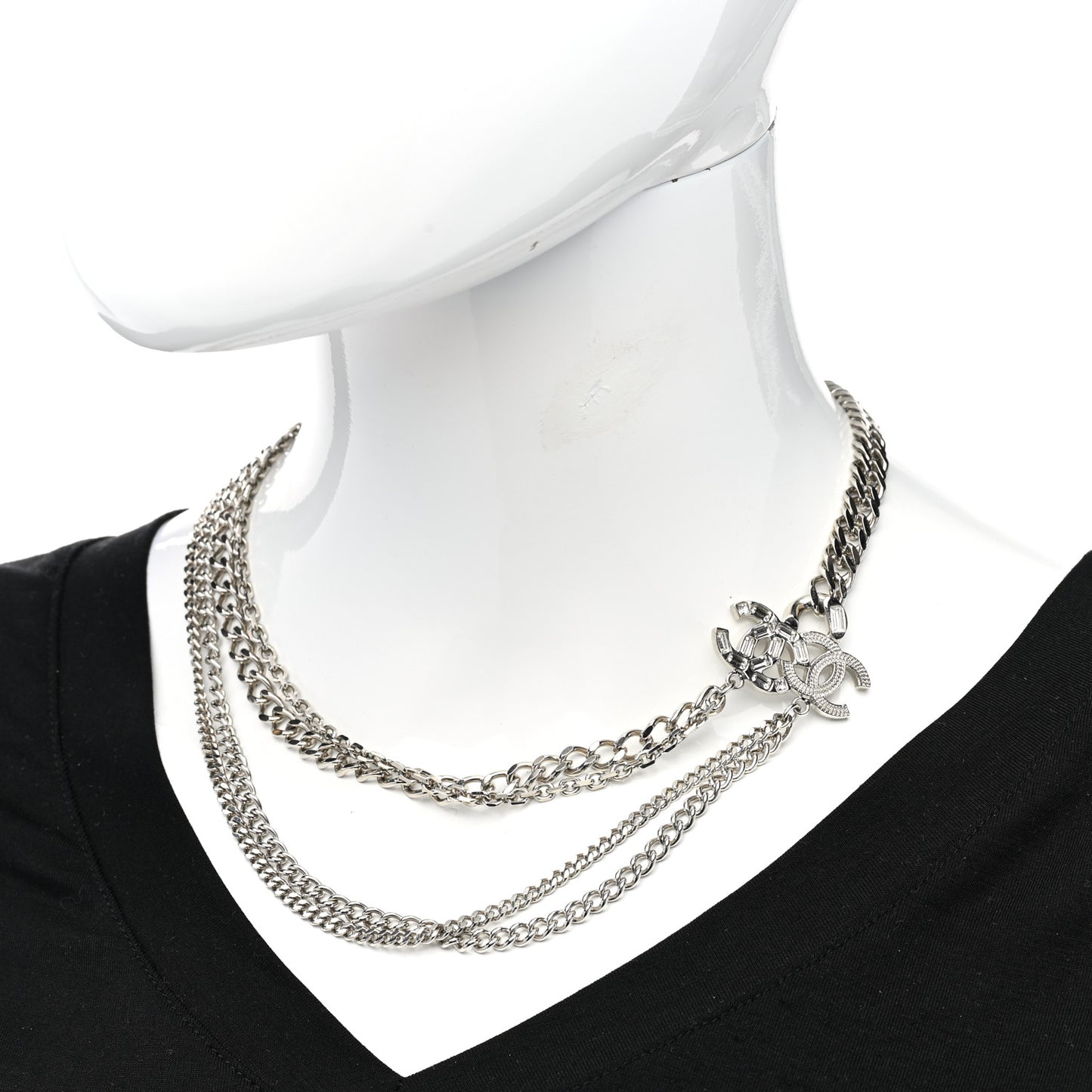 Baguette Crystal CC Multi Strand Long Chain Necklace Silver