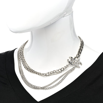 Chanel Baguette Crystal CC Multi Strand Long Chain Necklace Silver 2 of 5