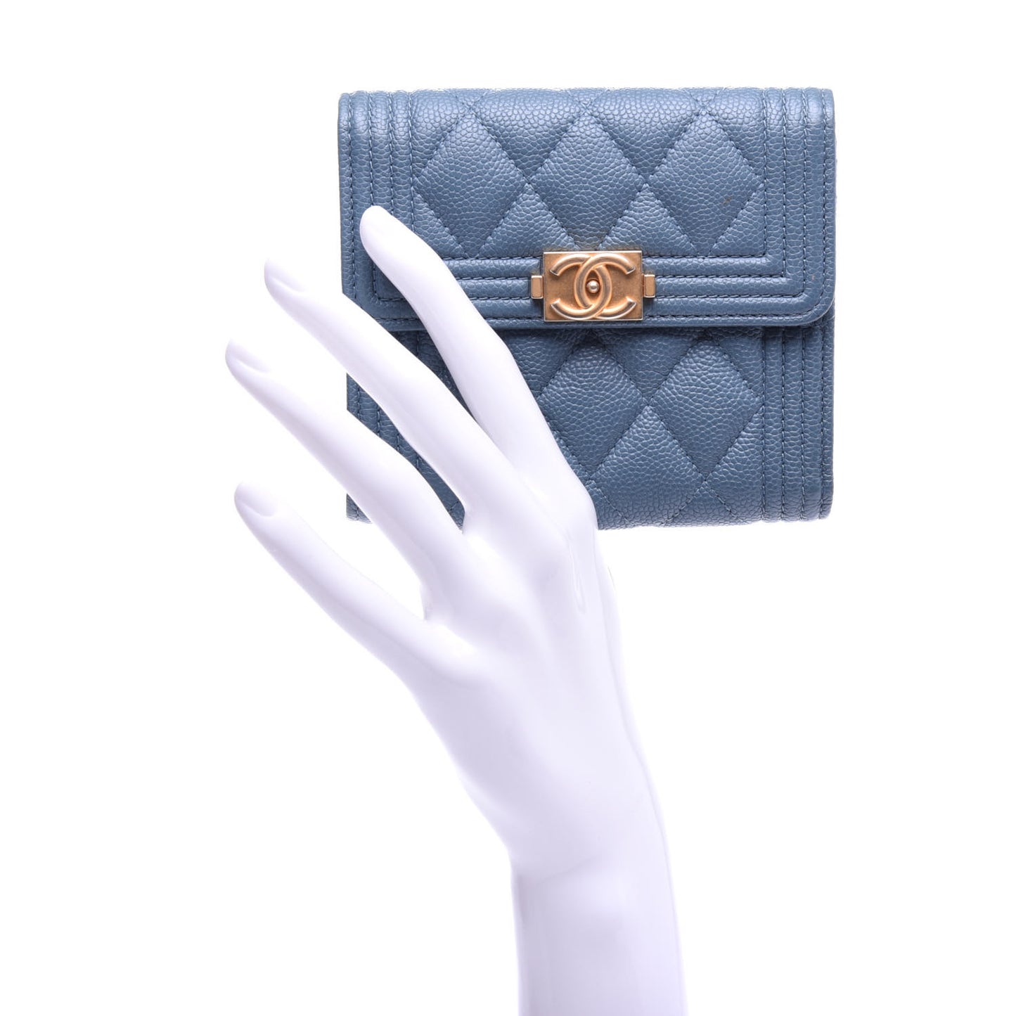 Iridescent Caviar Quilted Compact Boy Wallet Blue
