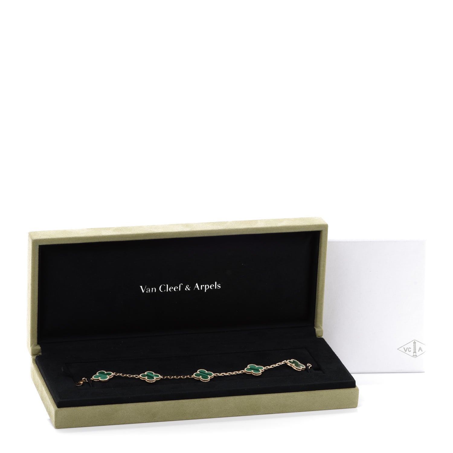 Van Cleef & Arpels 18K Yellow Gold Malachite 5 Motifs Vintage Alhambra Bracelet 7 of 7