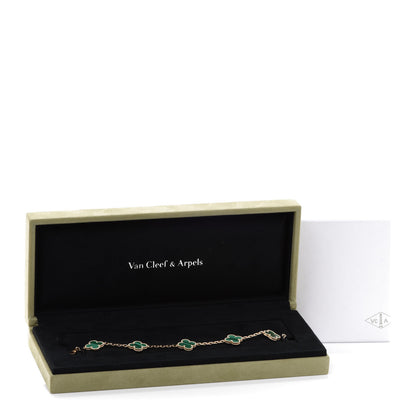 Van Cleef & Arpels 18K Yellow Gold Malachite 5 Motifs Vintage Alhambra Bracelet 7 of 7