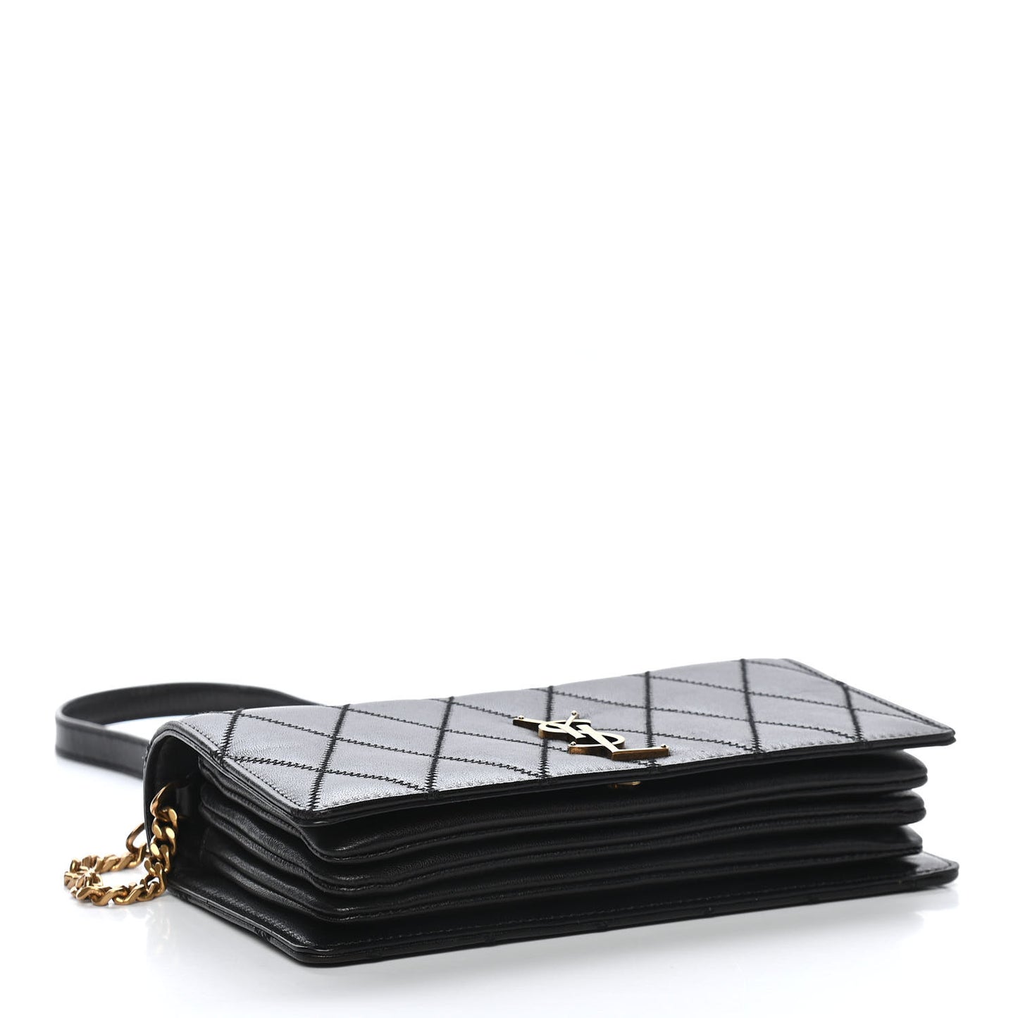 Lambskin Diamond Quilted Monogram Angie Chain Bag Black