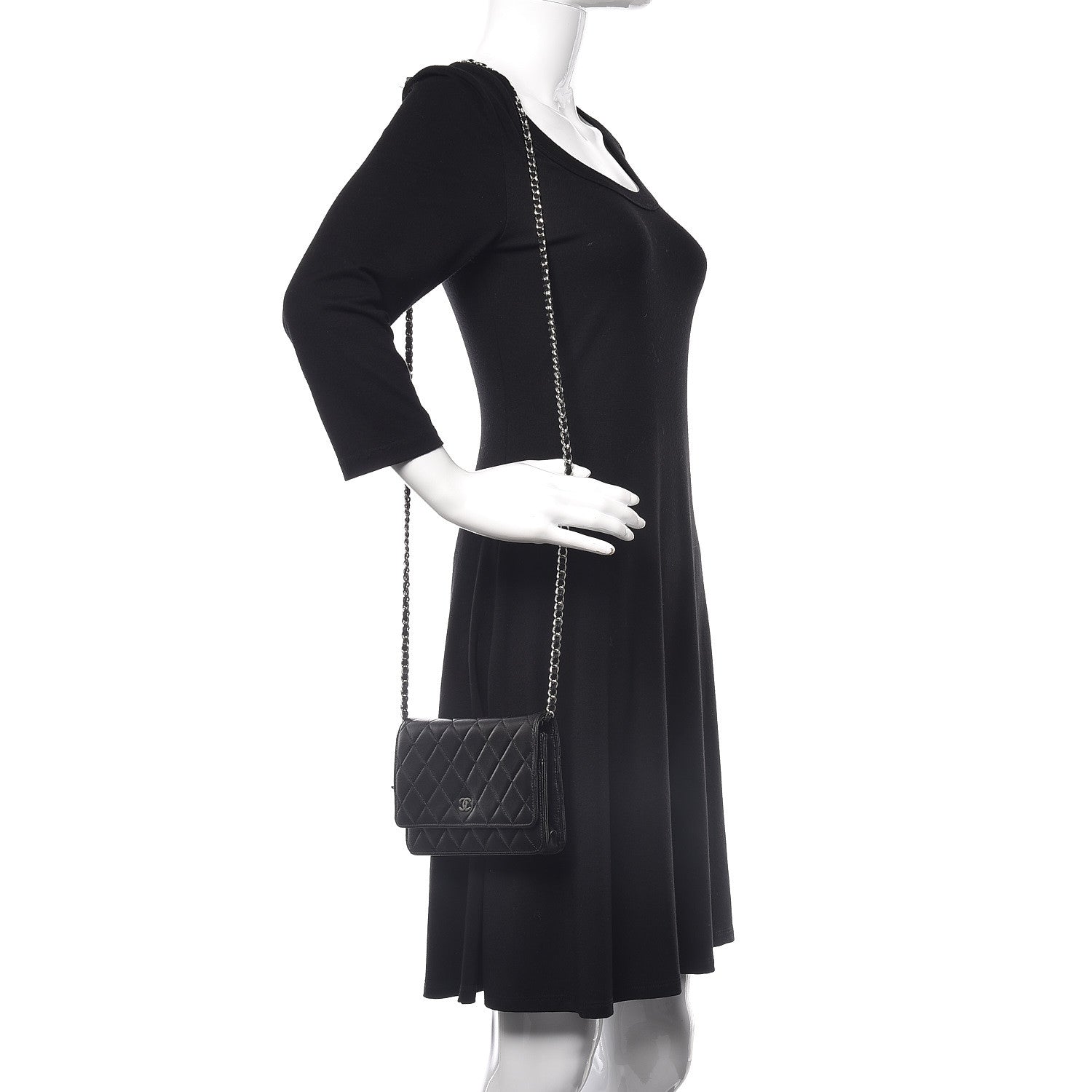 Chanel Lambskin Quilted Wallet On Chain WOC Black 2 of 12