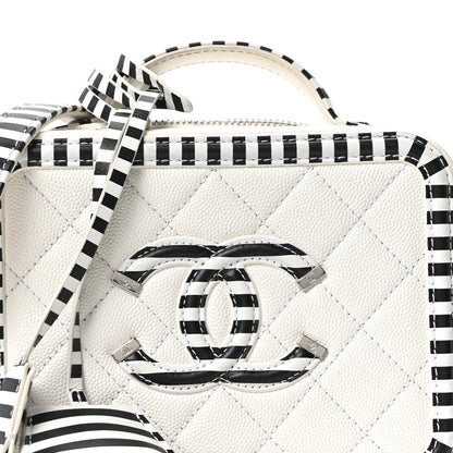 Chanel Caviar Quilted Striped Small CC Filigree Vanity Case White Black 8 of 10