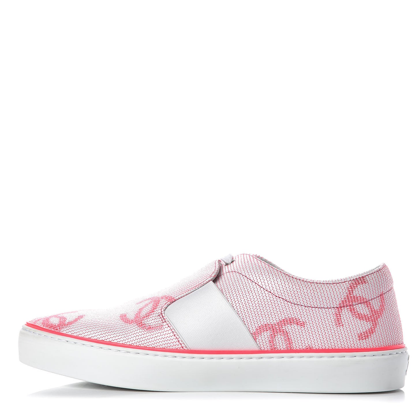 Embroidered Calfskin Womens CC Sneakers 38.5 White Fluo Pink