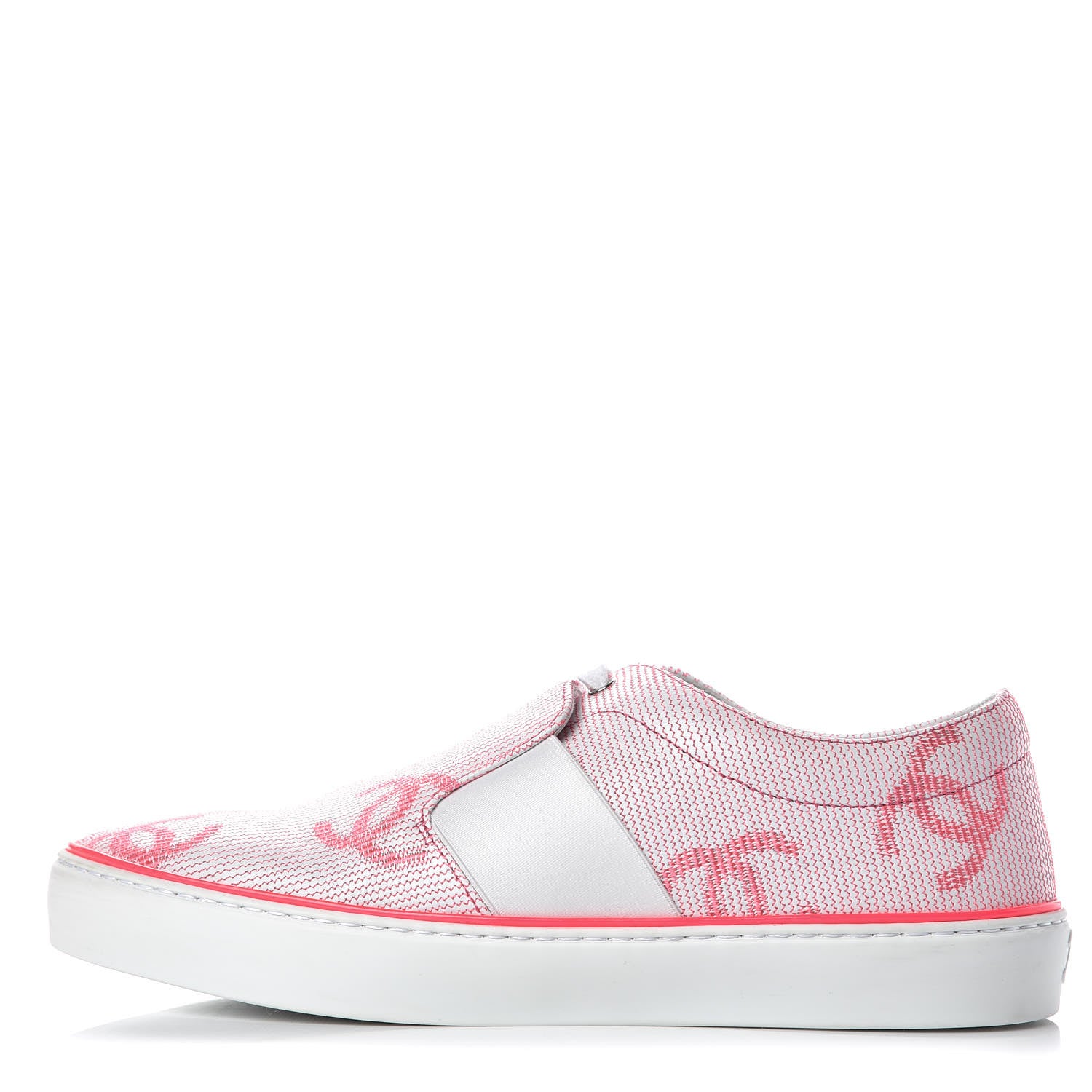 Chanel Embroidered Calfskin Womens CC Sneakers 38.5 White Fluo Pink 1 of 10
