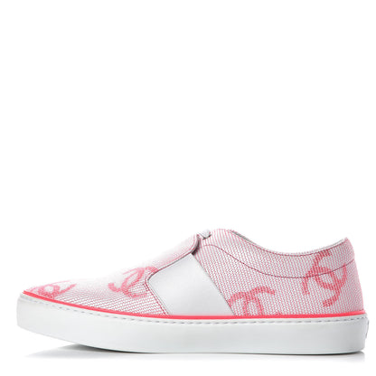 Chanel Embroidered Calfskin Womens CC Sneakers 38.5 White Fluo Pink 1 of 10