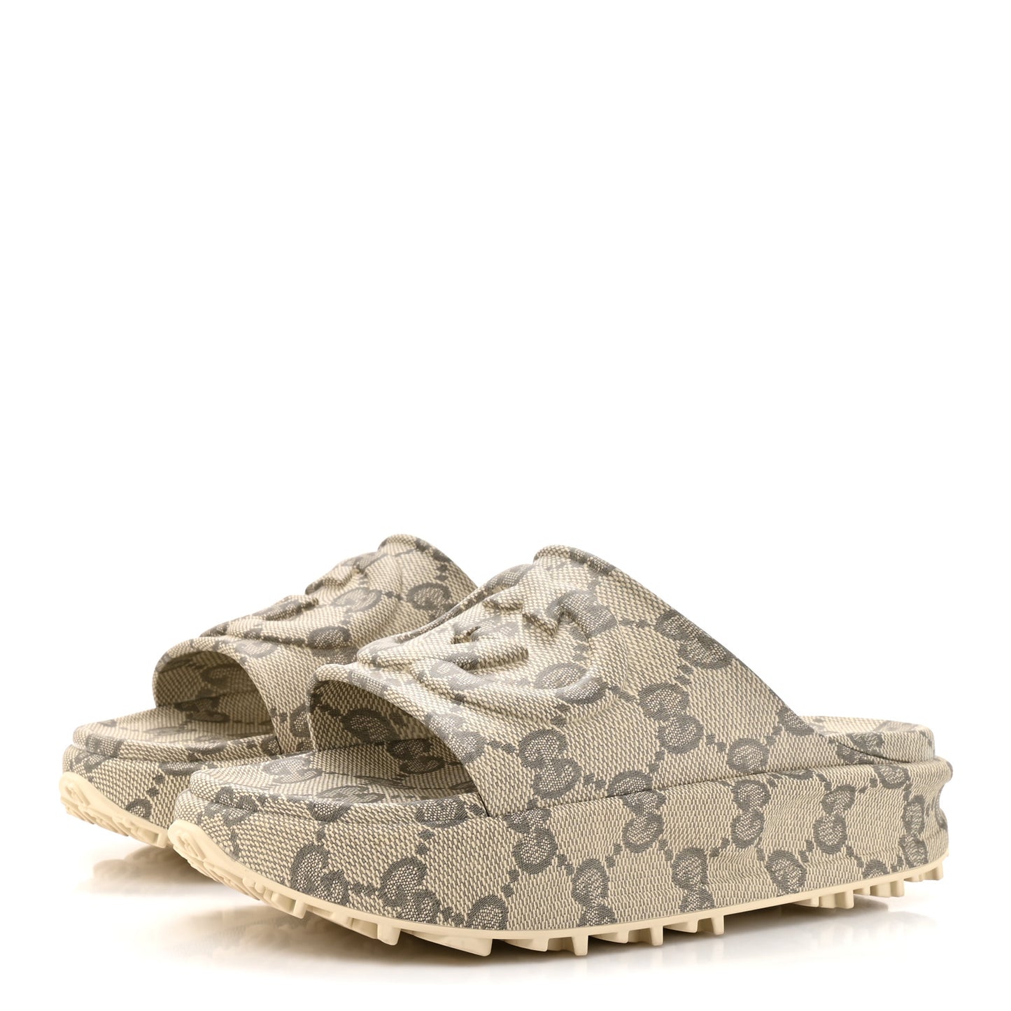 Cubic Rubber GG Monogram Mens Interlocking G Platform 42mm Slide Sandals 10 Beige Ebony