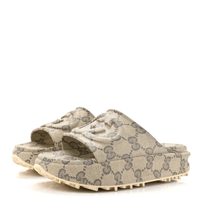 Gucci Cubic Rubber GG Monogram Mens Interlocking G Platform 42mm Slide Sandals 10 Beige Ebony 4 of 10