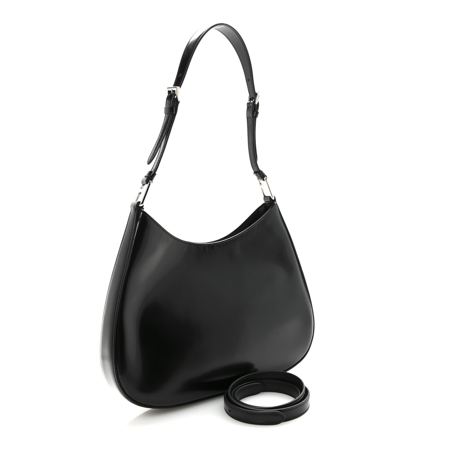 Prada Spazzolato Cleo Adjustable Strap Shoulder Bag Black 1868073