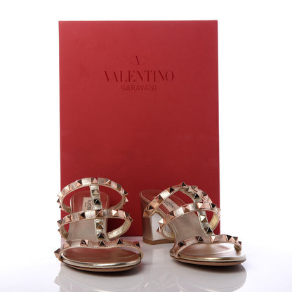Valentino Garavani Metallic Nappa Rockstud 60mm Caged Slide Sandals 37 Rame Sahara 10 of 10