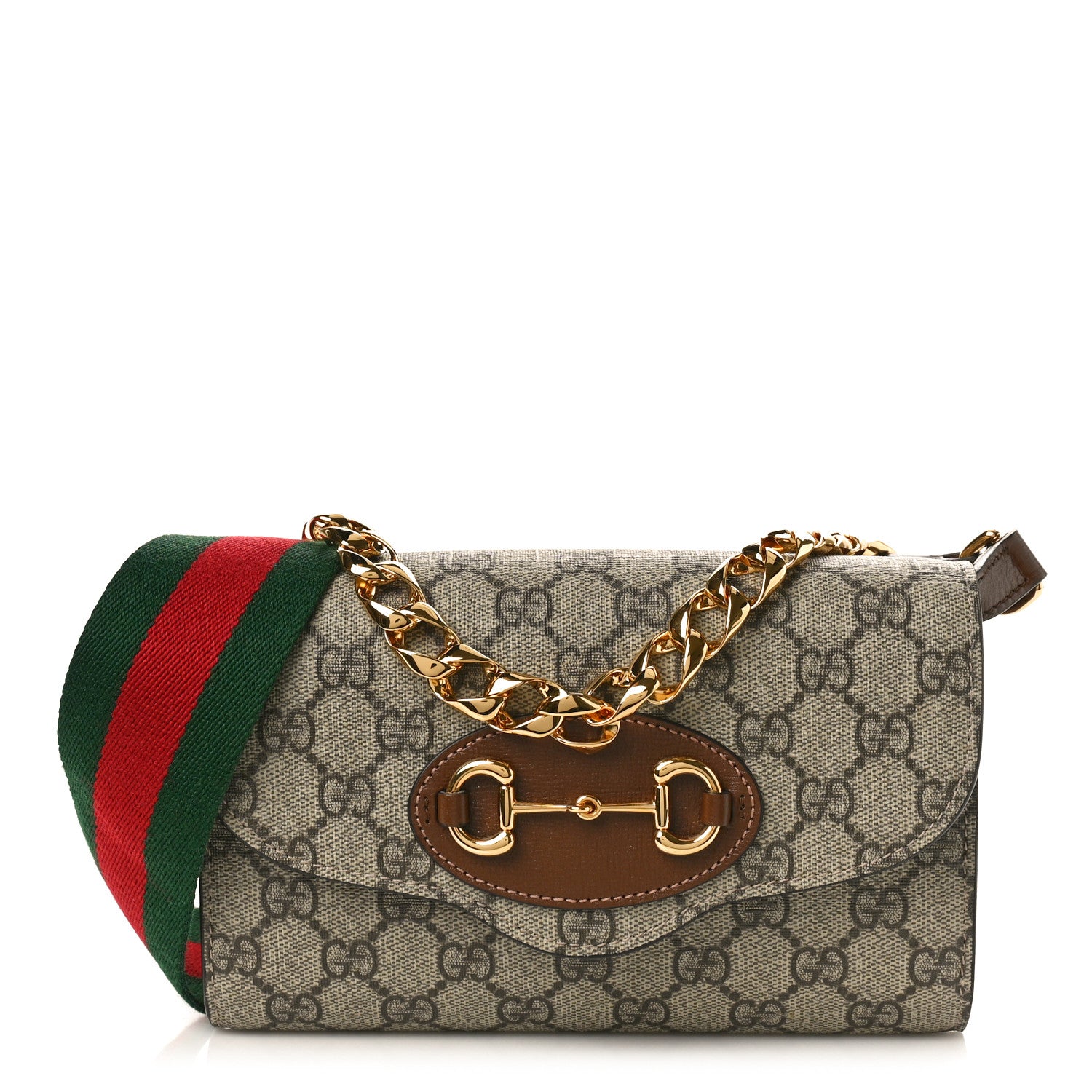 Gucci GG Supreme Monogram Azalea Calfskin Web Mini Horsebit 1955 Chain Shoulder Bag Beige Ebony Brown Sugar 1 of 9