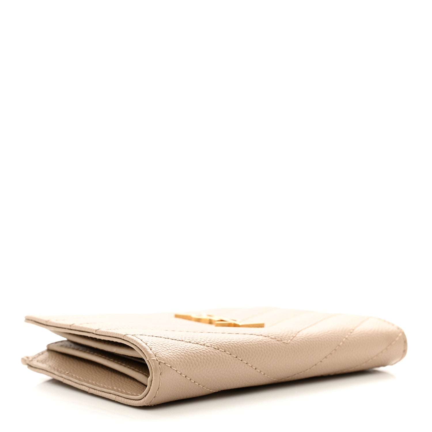 Saint Laurent Grain De Poudre Matelasse Chevron Cassandre Fragments Zipperred Bi-Fold Wallet Dark Beige 4 of 7