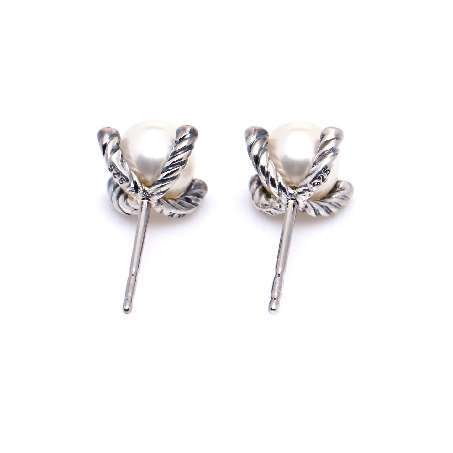 Sterling Silver Diamond Pearl 7mm Earrings