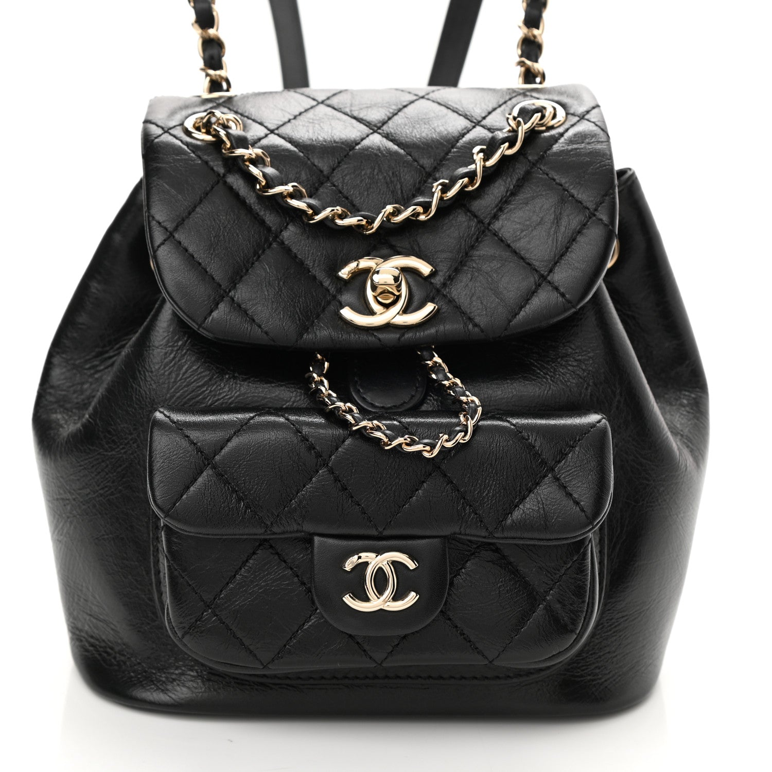 Chanel Glazed Aged Calfskin Quilted Small Duma Drawstring Backpack Black 7 of 10
