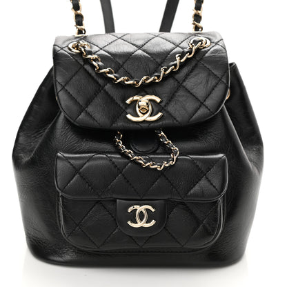 Chanel Glazed Aged Calfskin Quilted Small Duma Drawstring Backpack Black 7 of 10